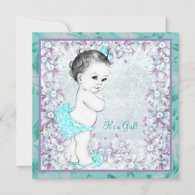 Invitation Baby shower bleu Turquoise et lavande (Devant)