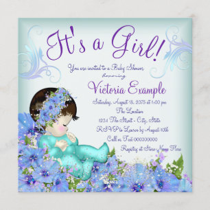 Invitation Baby shower bleu Turquoise et violet