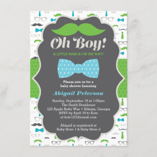 Invitation Baby shower, Bleu, Vert