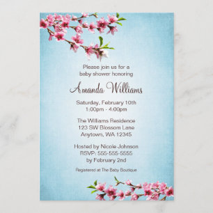 Invitation Baby shower bleu vintage de fleurs de cerisier