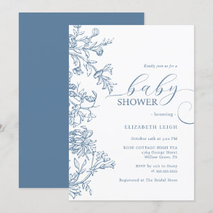 Invitation Baby shower bleu Vintage élégant