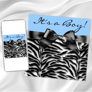 Invitation Baby shower bleu Zebra