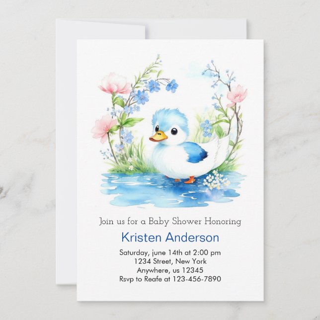 Invitation Baby shower Blissé Bleu Aquarelle (Devant)