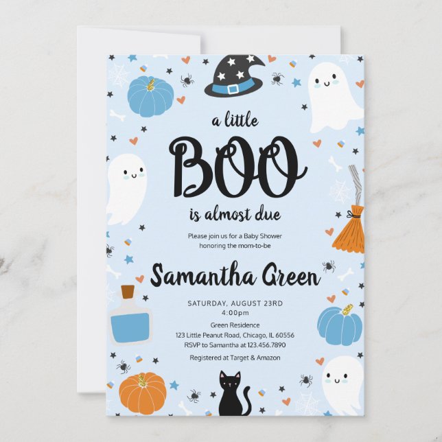 Invitation Baby shower Blue A Little Boo (Devant)