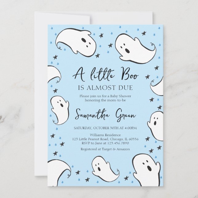 Invitation Baby shower Blue A Little Boo (Devant)