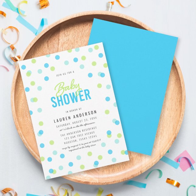 Invitation Baby shower Blue Aqua Green Confetti (Créateur téléchargé)