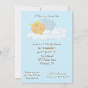 Invitation Baby shower Blue Baby Angel