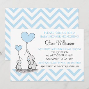 Invitation Baby shower Blue Baby Elephant avec Coeur Personna
