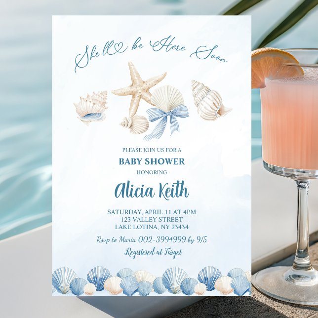 Invitation Baby shower Blue Boho Coastal Elle sera bientôt là (Créateur téléchargé)