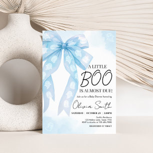 Invitation Baby shower Blue Bow Little Boo