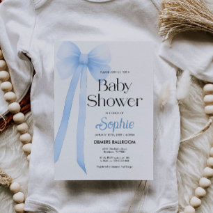 Invitation Baby shower Blue Coquette Bow