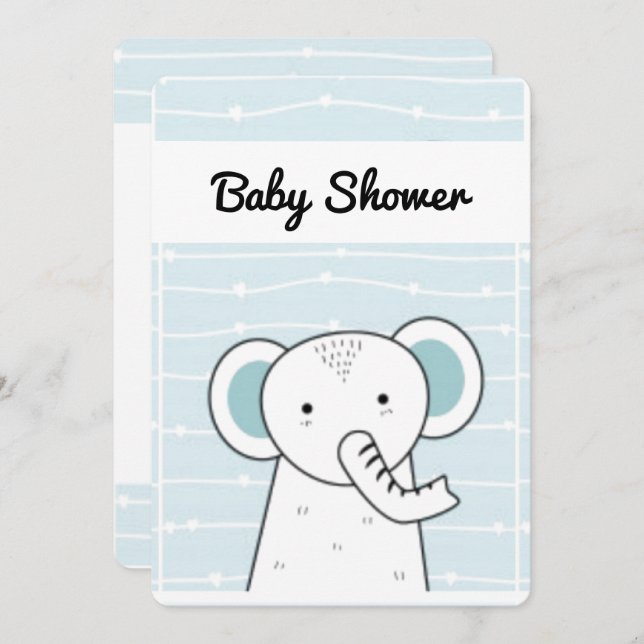Invitation Baby shower Blue Elephant (Devant / Derrière)