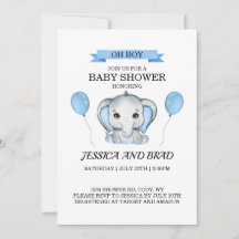 Invitation baby shower Blue Elephant