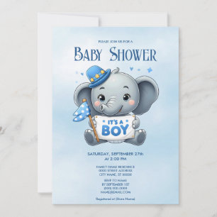 Invitation Baby shower Blue Elephant