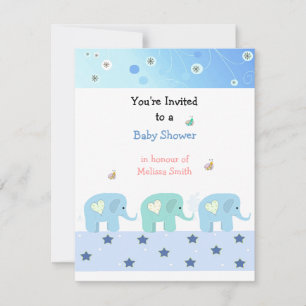 Invitation Baby shower Blue Elephants