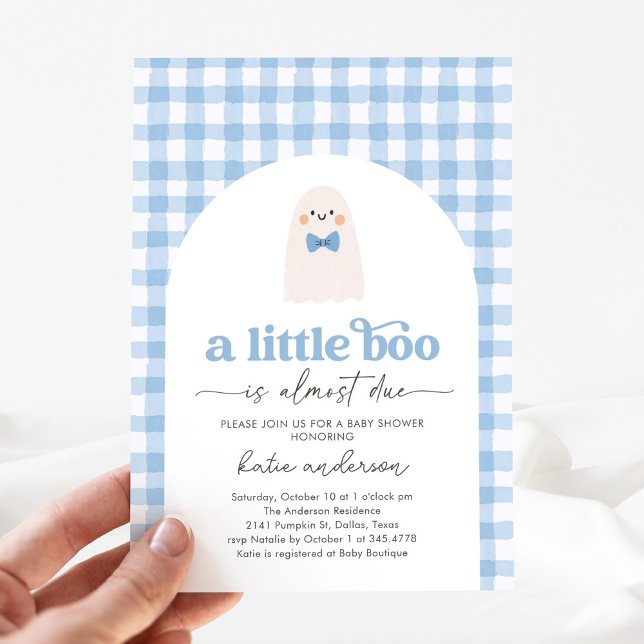 Invitation Baby shower Blue En vichy Little Boo Ghost (Créateur téléchargé)