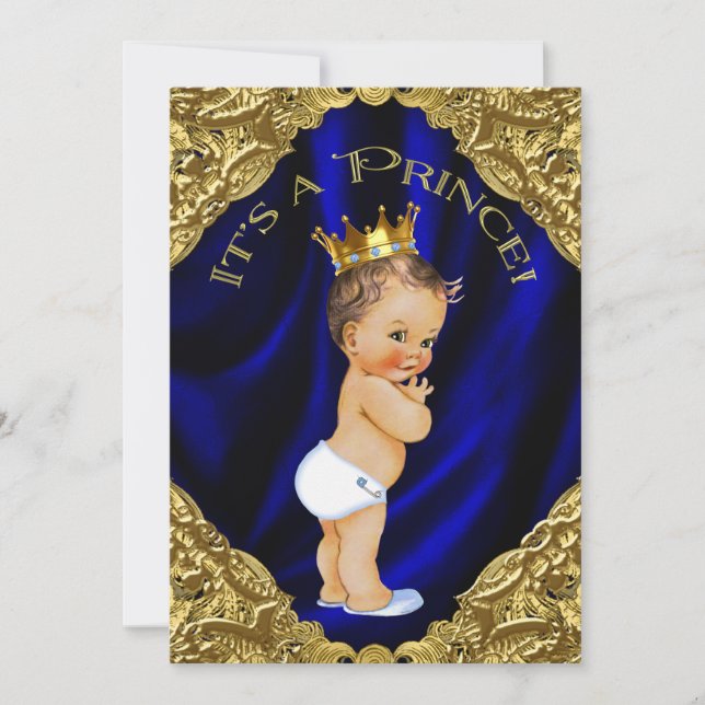 Invitation Baby shower Blue et Gold Prince (Devant)