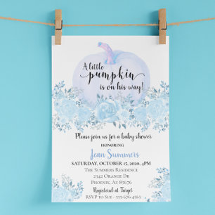 Invitation Baby shower Blue Floral Boy Citrouille Automne Aut