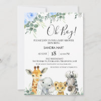 Baby shower Blue Floral Eucalyptus Safari Têtes