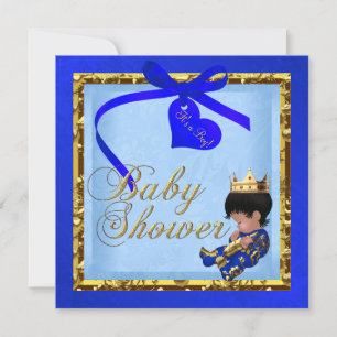 Invitation Baby shower Blue Gold Boy Prince
