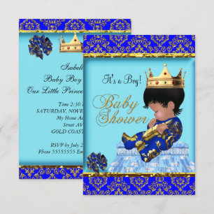 Invitation Baby shower Blue Gold Boy Prince