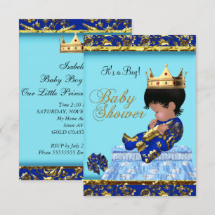 Invitation Baby shower Blue Gold Boy prince