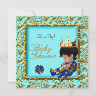 Invitation Baby shower Blue Gold Boy prince de couronne