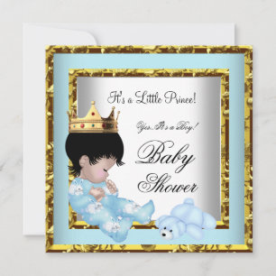 Invitation Baby shower Blue Gold Boy prince de couronne 2
