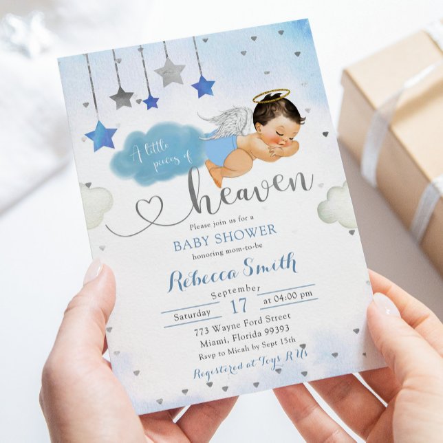 Invitation Baby shower Blue Gold Mexicain Baby Angel (Créateur téléchargé)