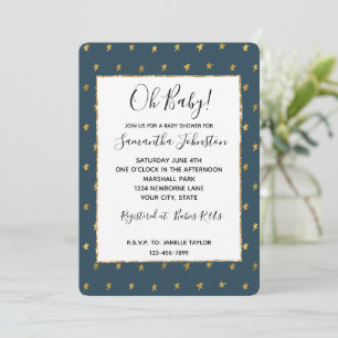 Invitation Baby shower Blue Gold Stars