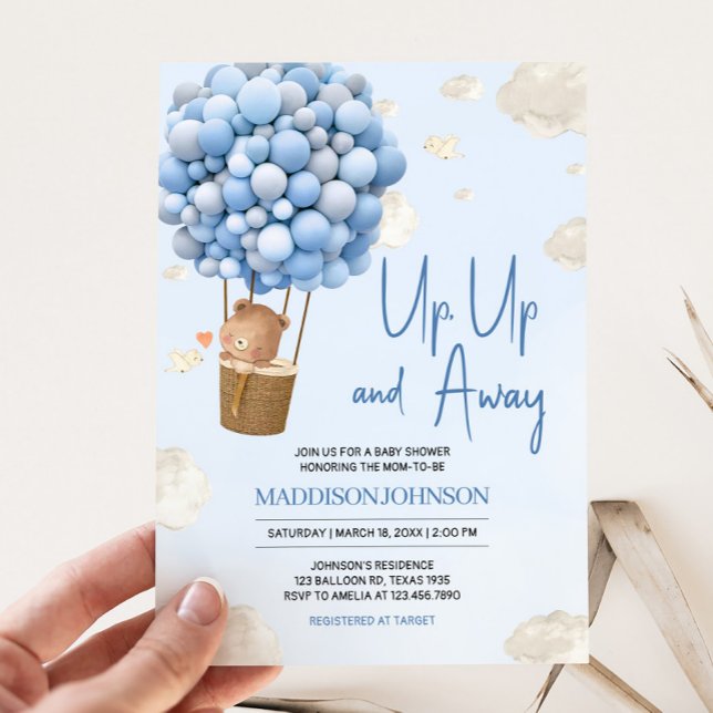 Invitation Baby shower Blue Hot Air Balloon Up and Away (Up and Away Hot Air Balloon Baby Shower Invitation
)