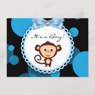 Invitation Baby shower Blue Monkey