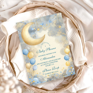 Invitation Baby shower Blue Moon et Stars