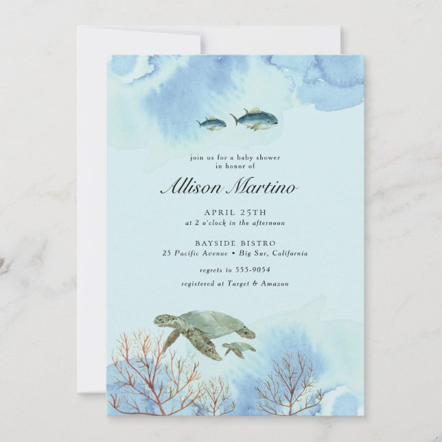 Invitation Baby shower Blue Ocean Sea Turtle (Devant)
