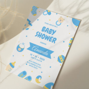 Invitation Baby shower Blue Pastel