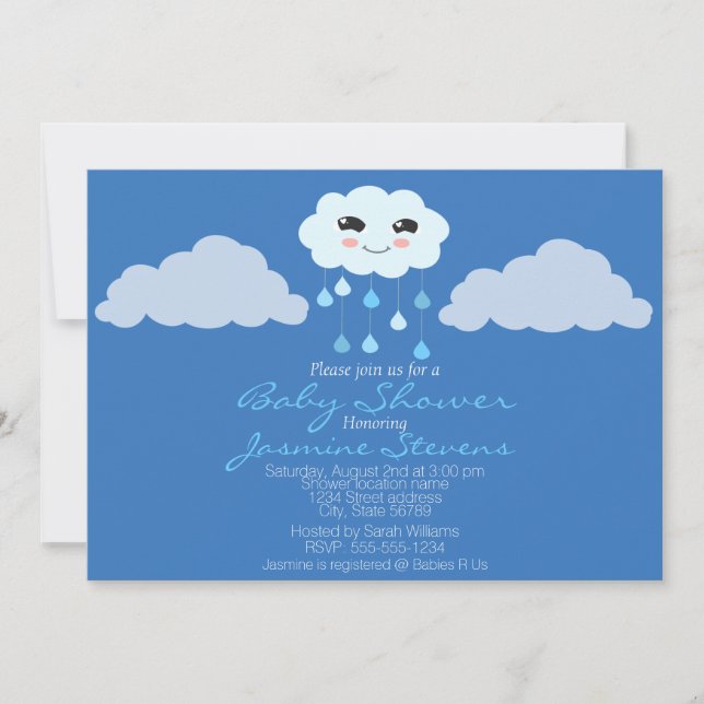 Invitation Baby shower Blue Rain Cloud (Devant)