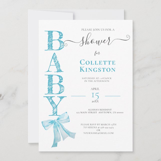Invitation BABY SHOWER BLUE RIBBON GARY (Devant)
