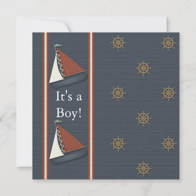 Invitation Baby shower Blue Sailboat de la Marine Rouge Blanc (Devant)