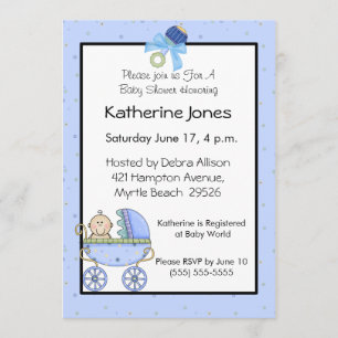 Invitation Baby shower Blue Stroller