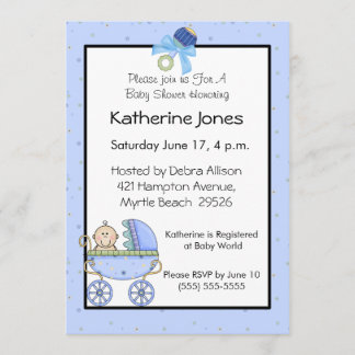 Invitation Baby shower Blue Stroller