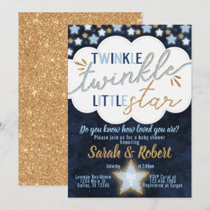 Invitation Baby shower Blue Twinkle Little Star