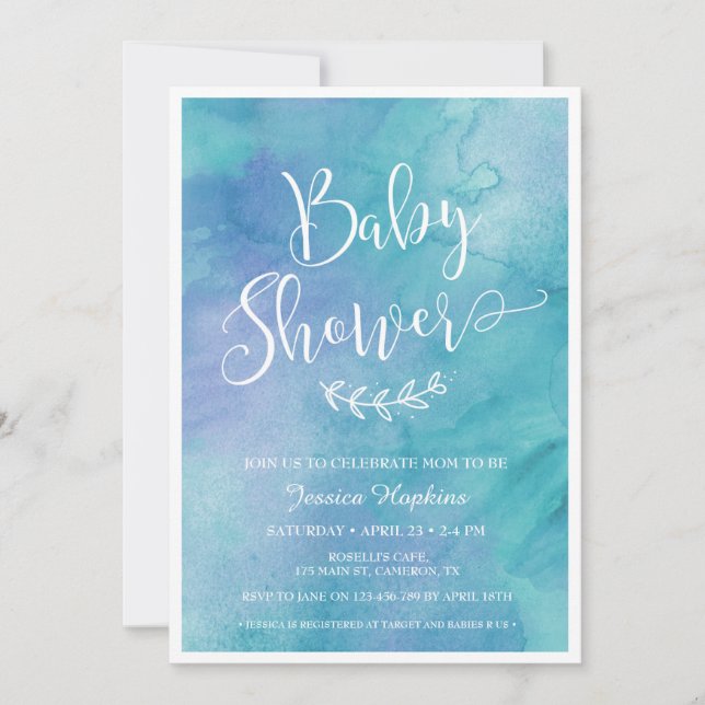 Invitation Baby shower Blue Watercolor (Devant)