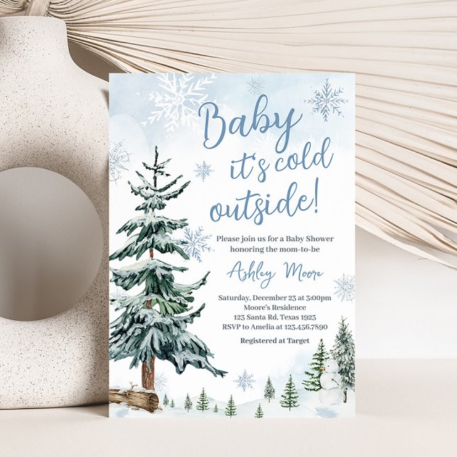 Invitation Baby shower Blue Winter Wonderland (Baby It's Cold Outside Baby Shower Invitation)