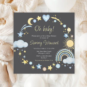 Invitation Baby Shower Bohème Arc-en-Ciel Nuages Bleus