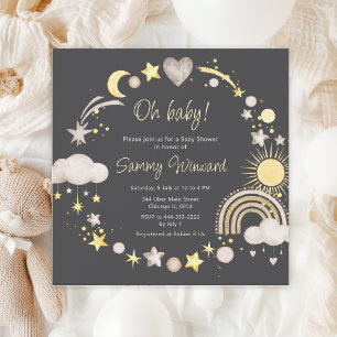 Invitation Baby Shower Bohème Arc-en-Ciel Nuages Neutre