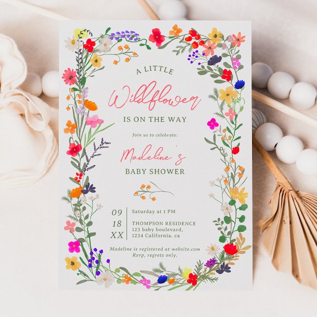 Invitation Baby shower bohème chic moderne avec fleurs sauvag (Créateur téléchargé)