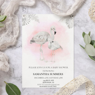 Invitation Baby Shower Bohème Flamant Rose Tropical 