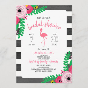 Invitation Baby Shower Bohème Flamingo - Rose + Noir