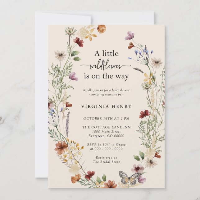 Invitation Baby-Shower Bohème Fleur Sauvage (Devant)