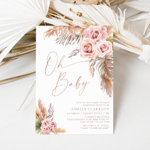 Invitation Baby Shower Bohème Floral Pampas Rose Gold